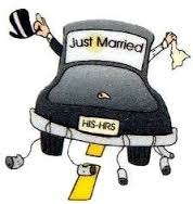just married car cartoon
